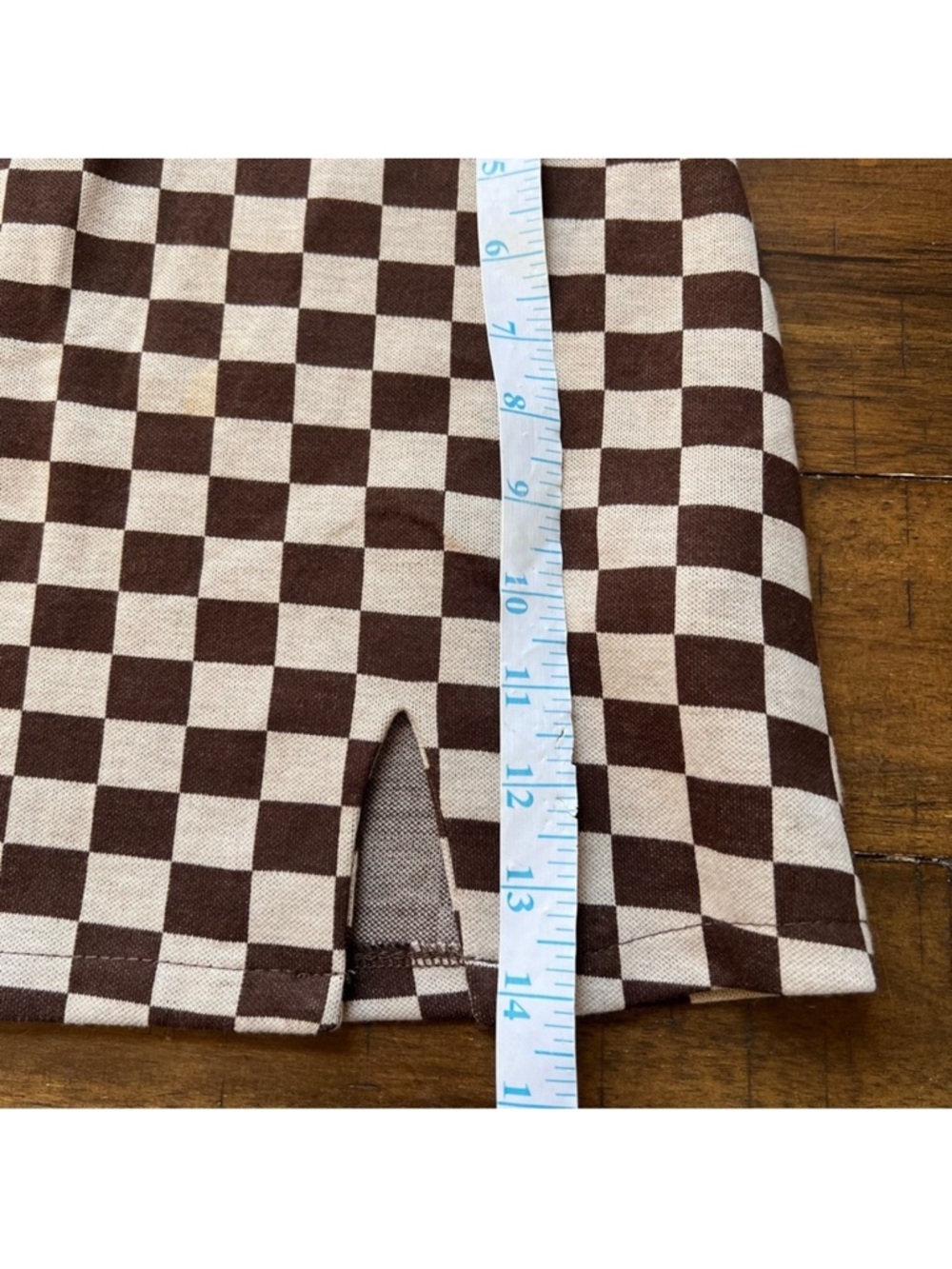 ASOS Pull&Bear brown checkered mini skirt with slit size M - Picture 9 of 10